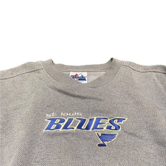 St.Louis Blues Hockey Embroidered Grey Vintage Crewneck Pullover Grey Sz XL - Picture 2 of 6